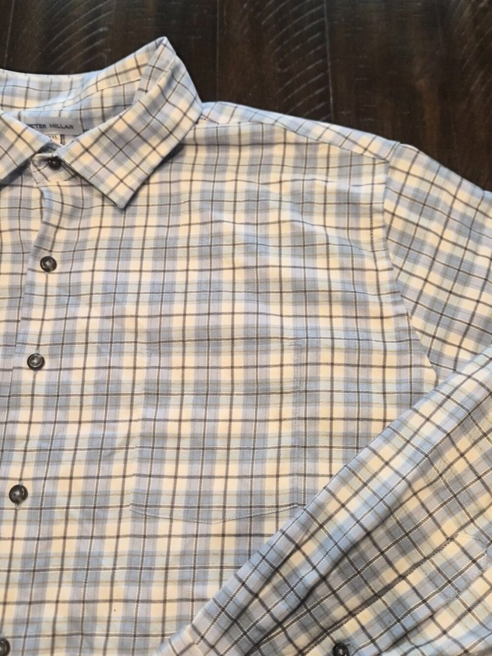 Peter Millar Mens Long Sleeve Button Up Shirt Blue Plaid Size XXL Stretch G638
